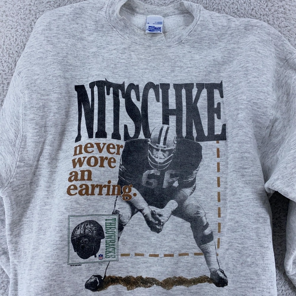 Vintage Green Bay Packers Shirt Mens L Gray NFL Football Ray Nitschke‎ Salem 90s
